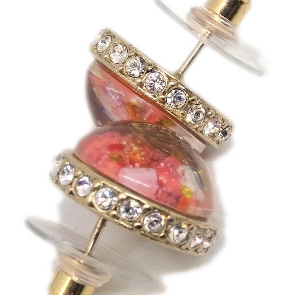 Chanel Button Piercing Earrings Rhinestone Pink - Picture 6 of 8